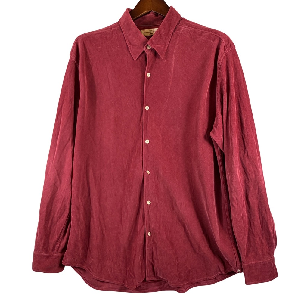 Tommy Bahama Mens XL Burgundy Silk Cotton Long Sleeve Button Down Shirt FLAW
